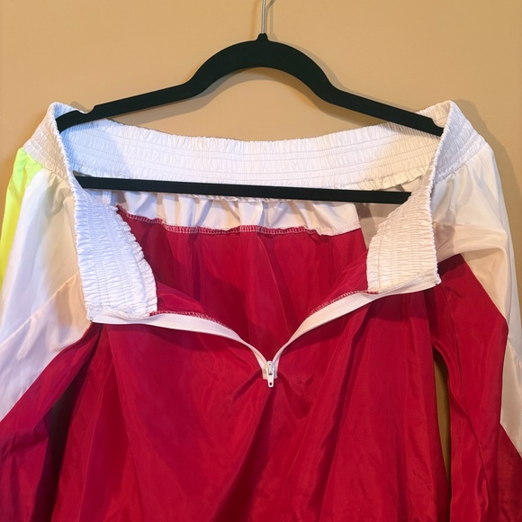 Vintage Windbreaker jacket Colorblock Off Shoulder cropped 1/4 Zip athletic wear - Picture 4 of 5
